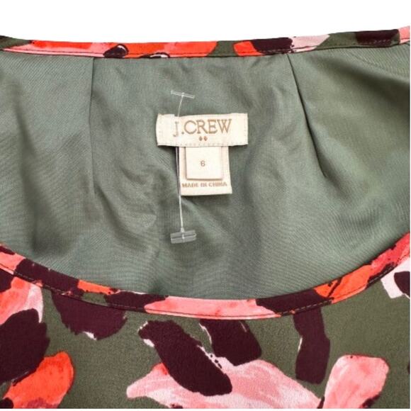 J. Crew Factory Green Orange Floral Long Sleeve Tulip Hem Lined Dress Size 6 - Picture 2 of 12